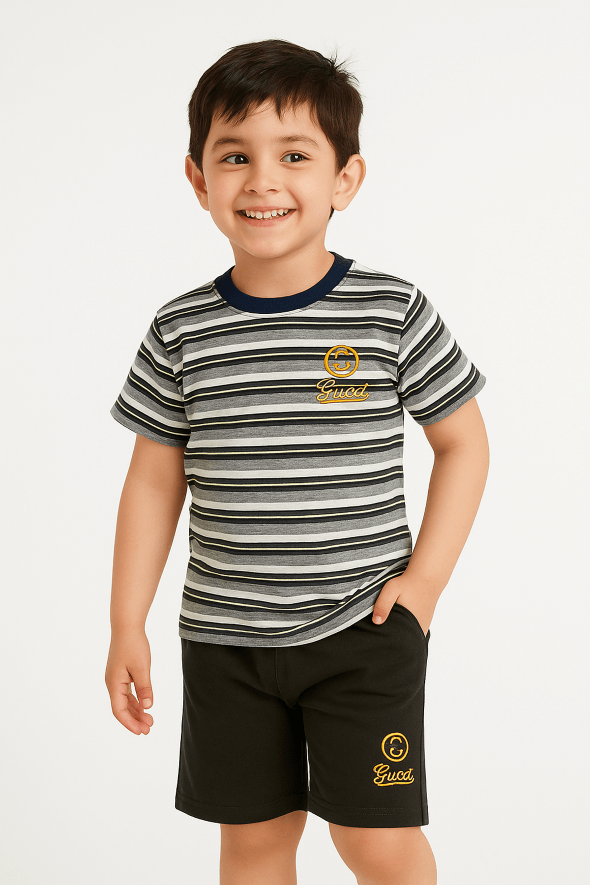 GUCCI Tee & Shorts Set – Black & Olive - Ibrahim's Family Collections